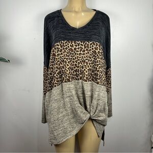 Umgee Lightweight Animal Print Sweater Top Sz L Oversized Tunic Shirt